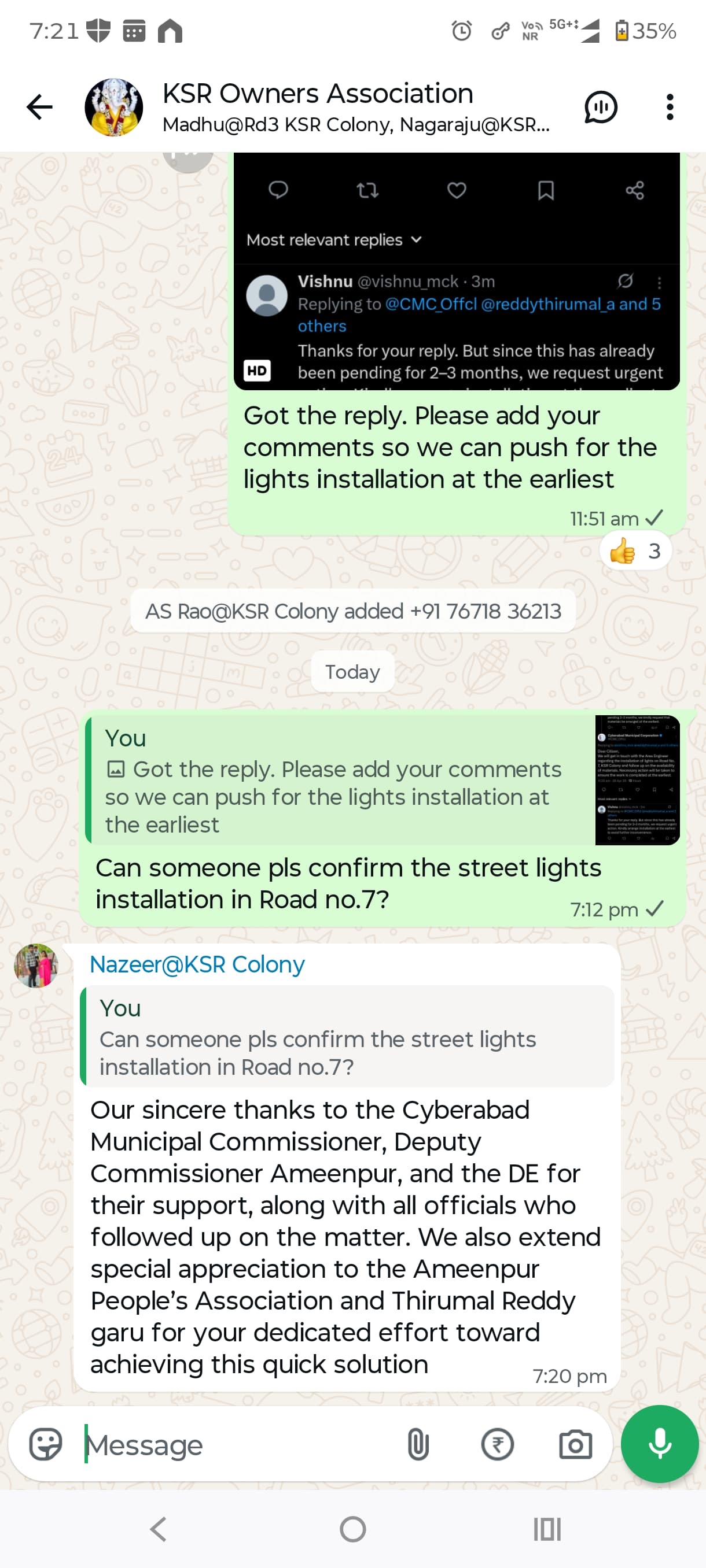 Street lights issue in KSR colony